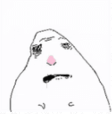 a black and white drawing of a person 's face with a sad look on their face .