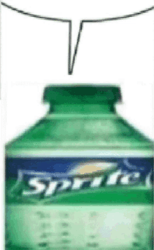 a green bottle of sprite soda with a speech bubble on top of it .