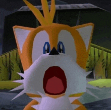 tails from sonic the hedgehog looks surprised with his mouth open