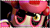 a close up of a cartoon character 's face with a red and white border .