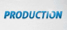 a white background with the word production in blue letters