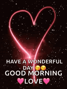 a picture of a heart with the words have a wonderful day good morning love written on it