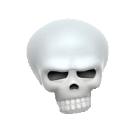 a white skull with a very angry look on its face .