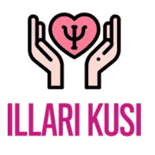 a logo for illari kusi with two hands holding a heart with a letter p on it