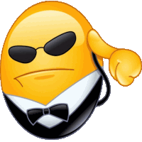 a cartoon smiley face wearing sunglasses and a tuxedo