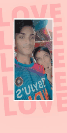 a boy and a girl are posing for a picture and the girl is wearing a shirt that says ' 2 ulya '