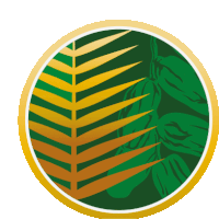 a green and gold leaf in a circle