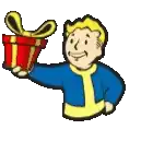 a cartoon boy is holding a red gift box with a yellow ribbon .