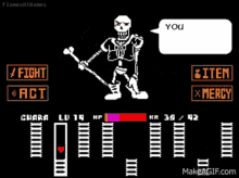 a skeleton holding a stick and a shield in a video game .