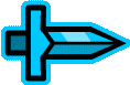 a blue and black icon of a sword with a diamond blade .