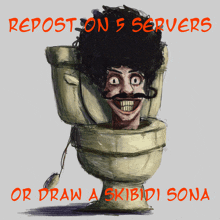 a drawing of a man in a toilet with the words repost on 5 servers