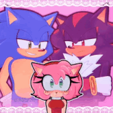 a drawing of sonic the hedgehog shadow the hedgehog and amy rose by @andysayshello