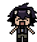 a pixel art drawing of a boy with a beard and a skull on his head .