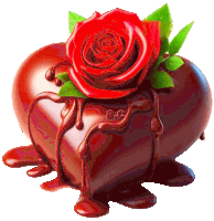 a red rose sits on top of a chocolate heart that says a.c. on the bottom