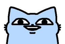 a pixel art drawing of a blue cat with a smiley face