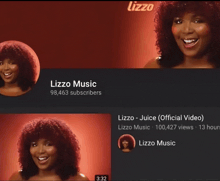a screenshot of lizzo music shows a woman with red hair