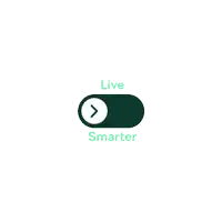 a green button that says live smarter with a clock inside of it