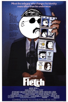 a poster for a movie called fletch with a man holding a gun