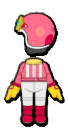 a cartoon drawing of a person wearing a pink helmet .