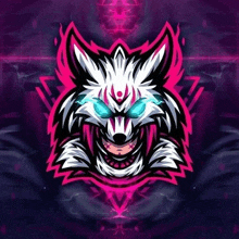 a logo of a wolf with blue eyes