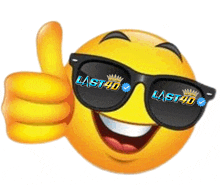 a smiley face wearing sunglasses with last4d written on them