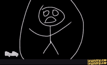 a stick figure with a sad face is standing in a circle on a black background .