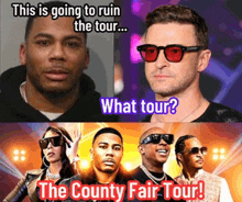 a poster for the county fair tour with a man wearing sunglasses