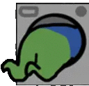 a cartoon drawing of a whale with a blue tail and a green head .