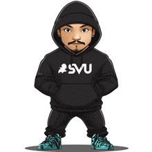 a cartoon of a man wearing a hoodie that says svu on it