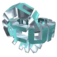 a computer generated image of a blue and silver object with the letters g and f visible