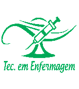 a green logo for tec em enfermagem with a syringe in the center