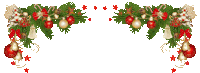 a christmas garland with red and gold decorations and pine branches