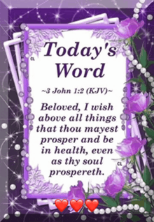 a card with purple flowers and the words " today 's word "