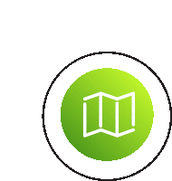 a green circle with a white outline of a book on it