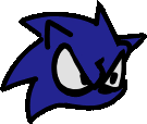 a cartoon drawing of a blue sonic the hedgehog with a very angry face .