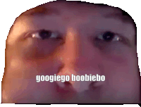 a close up of a man 's face with the words googlego boobiebo written on it