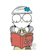 a cartoon of a girl reading a book that says grow
