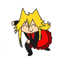 a cartoon of a girl with long blonde hair wearing a red skirt and a black shirt .