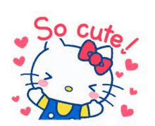 a hello kitty sticker that says `` so cute ! ''