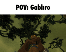 a picture of a person standing under a tree with the caption " pov : gabbro "