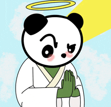 a cartoon of a panda bear with a halo on its head