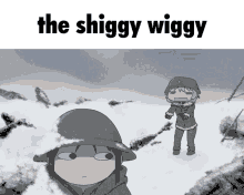 a cartoon of a girl in a helmet standing in the snow with the words the shiggy wiggy above her