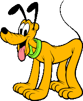 a cartoon dog with a green collar is standing on its hind legs