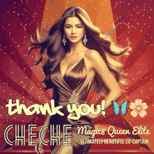 a thank you card for cheche magics queen elite ultimately beautiful co-captain