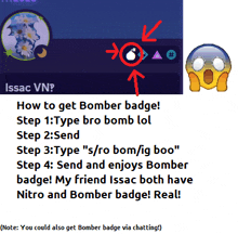 a screenshot of a bomber badge for issac vn with instructions on how to get it