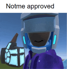 a cartoon character giving a thumbs up with the words notme approved behind him