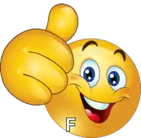 a smiley face is giving a thumbs up and the letter f is on it