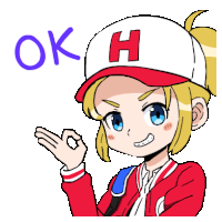 a girl wearing a baseball cap with the letter h on it is giving an ok sign