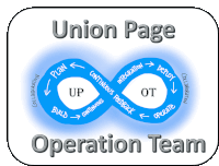 a blue infinity symbol with the words union page operation team on the bottom