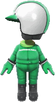 a green mario kart character wearing a white helmet